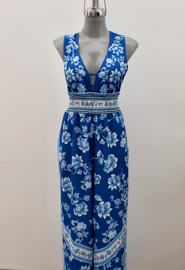 Jumpsuit estampado azul abertura lateral cintura