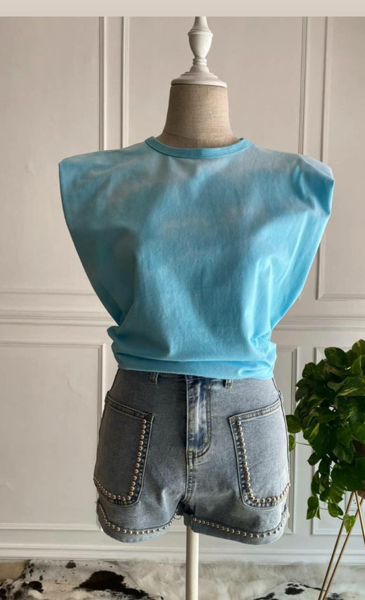 Playera tiedye azul con hombreras