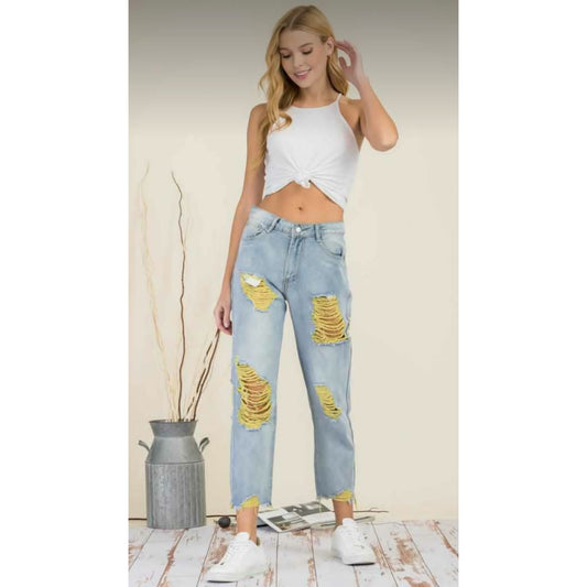 Jeans destroyer amarillo