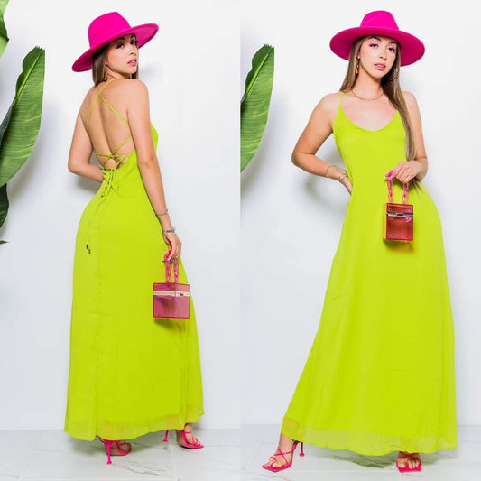 Vestido largo color verde lima